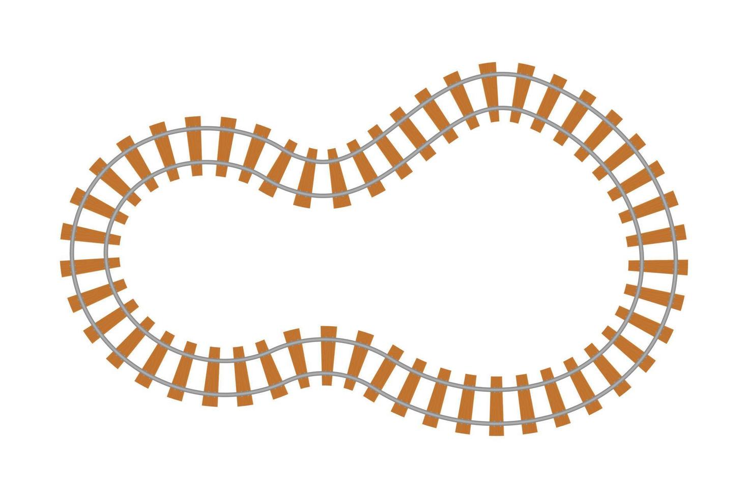 vista dall'alto della ferrovia, strada del treno in stile cartone animato isolato su priorità bassa bianca. linea curva ferrovia rotonda. . illustrazione vettoriale