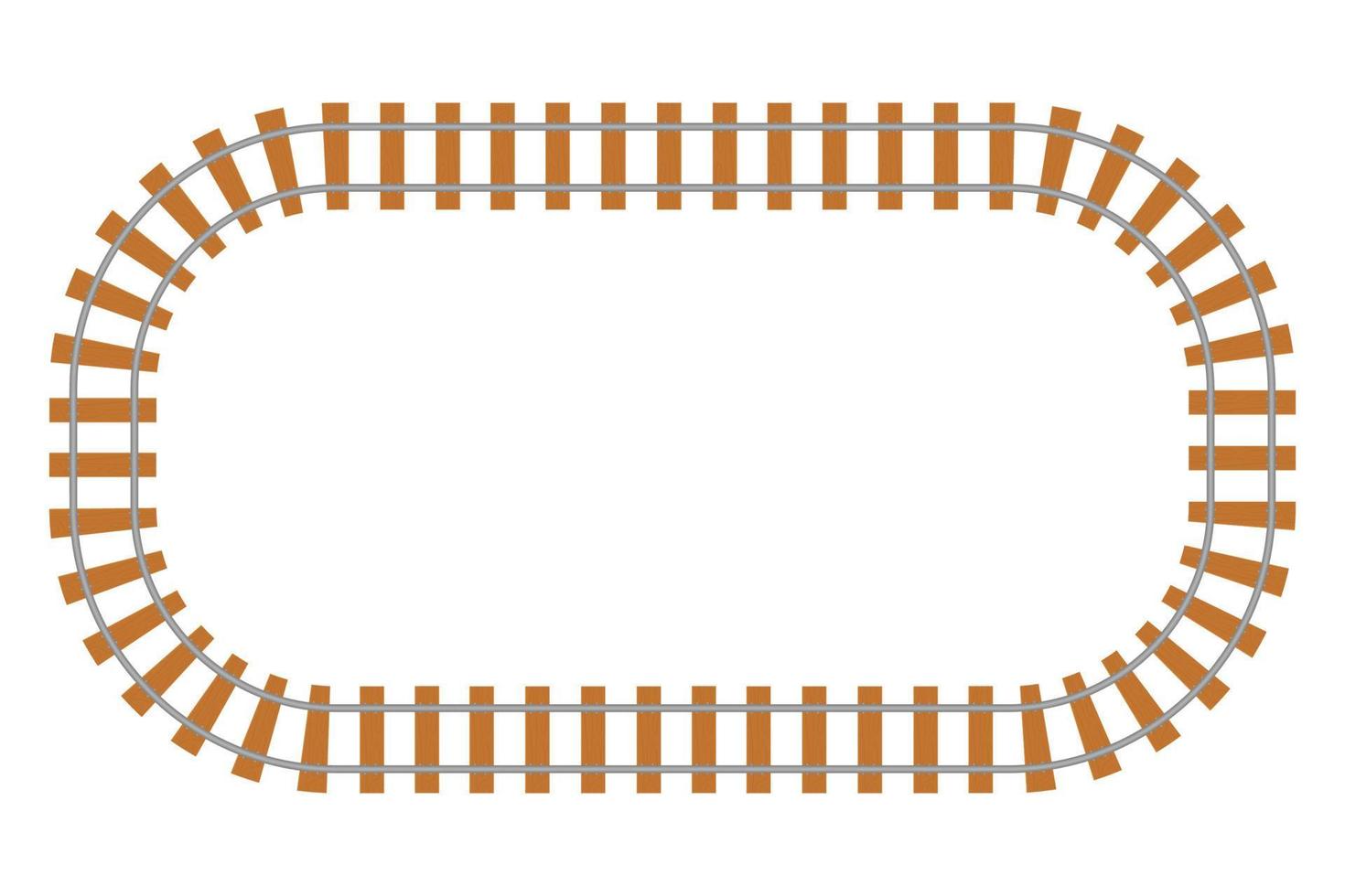 vista dall'alto della ferrovia, strada del treno in stile cartone animato isolato su priorità bassa bianca. linea curva ferrovia rotonda. . illustrazione vettoriale
