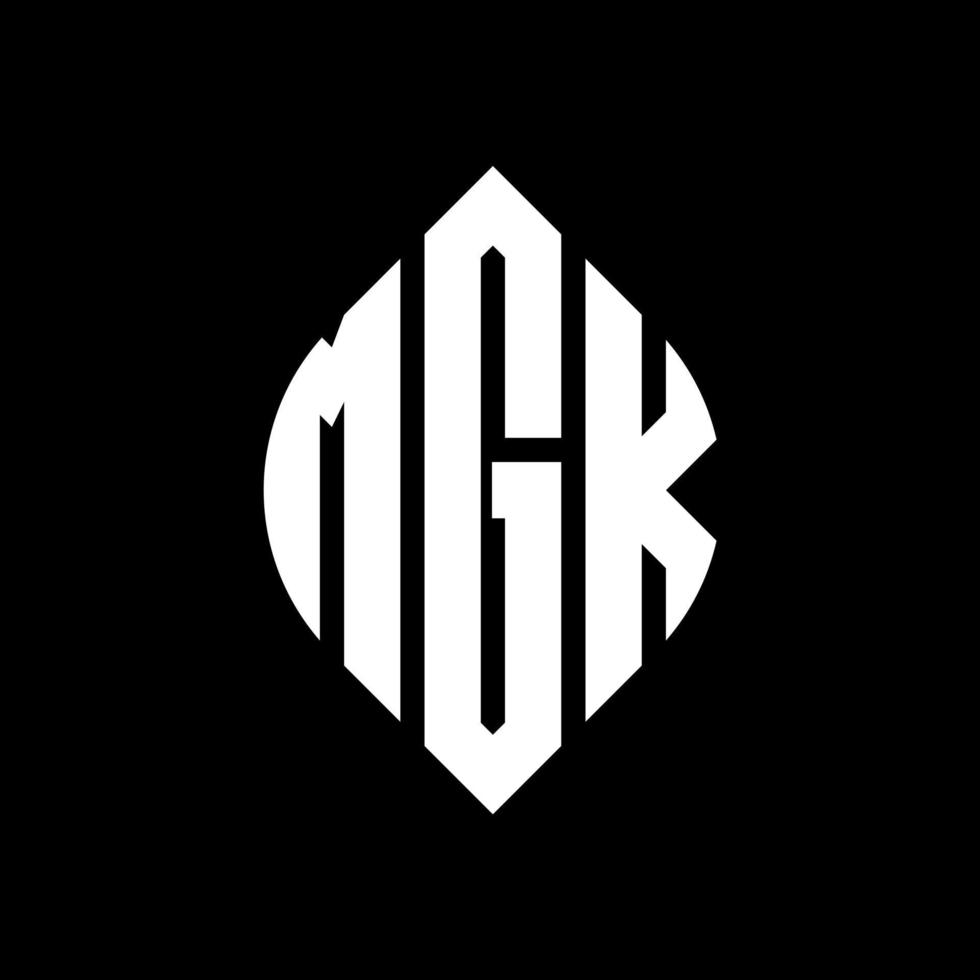 design del logo della lettera del cerchio mgk con forma circolare ed ellittica. mgk lettere ellittiche con stile tipografico. le tre iniziali formano un logo circolare. vettore del segno della lettera del monogramma astratto dell'emblema del cerchio di mgk.