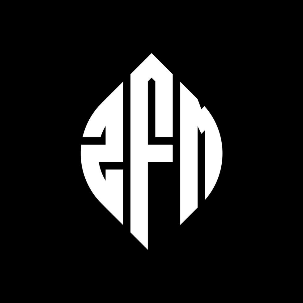 zfm design del logo della lettera del cerchio con forma circolare ed ellittica. zfm lettere ellittiche con stile tipografico. le tre iniziali formano un logo circolare. zfm cerchio emblema astratto monogramma lettera marchio vettore. vettore
