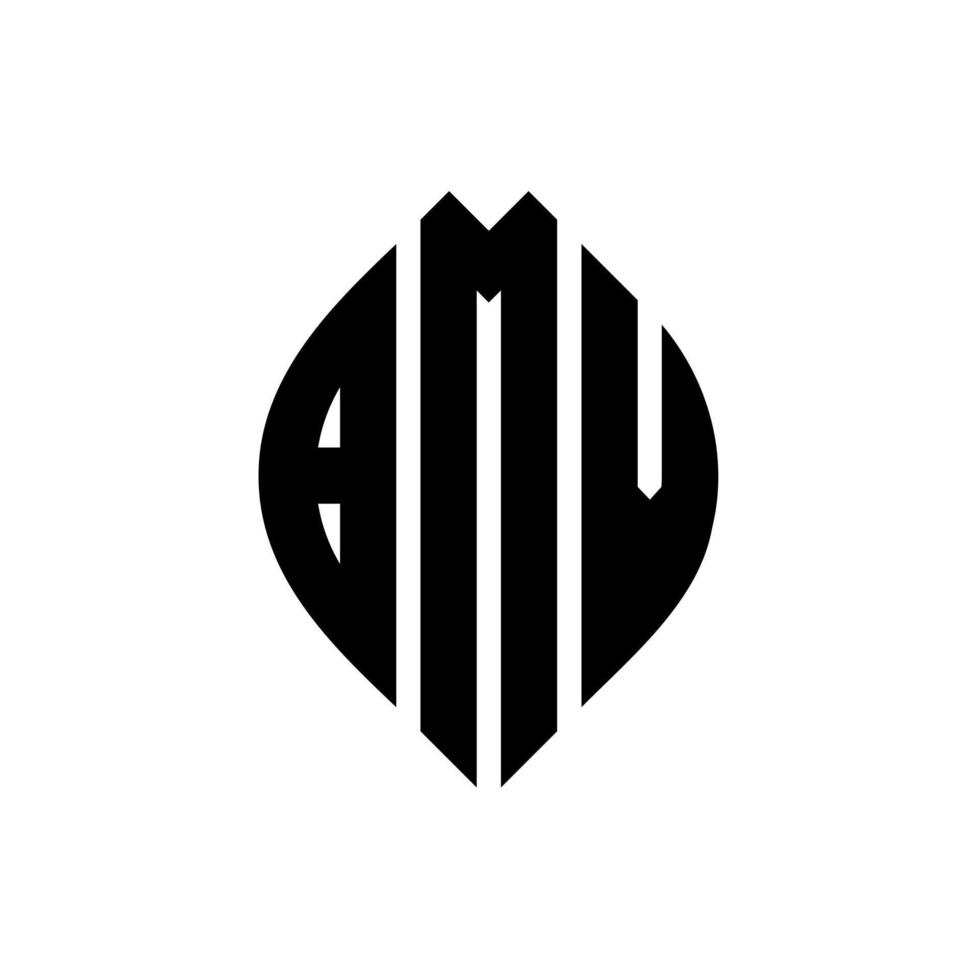 design del logo della lettera del cerchio bmv con forma circolare ed ellittica. bmv lettere ellittiche con stile tipografico. le tre iniziali formano un logo circolare. bmv cerchio emblema astratto monogramma lettera marchio vettore. vettore