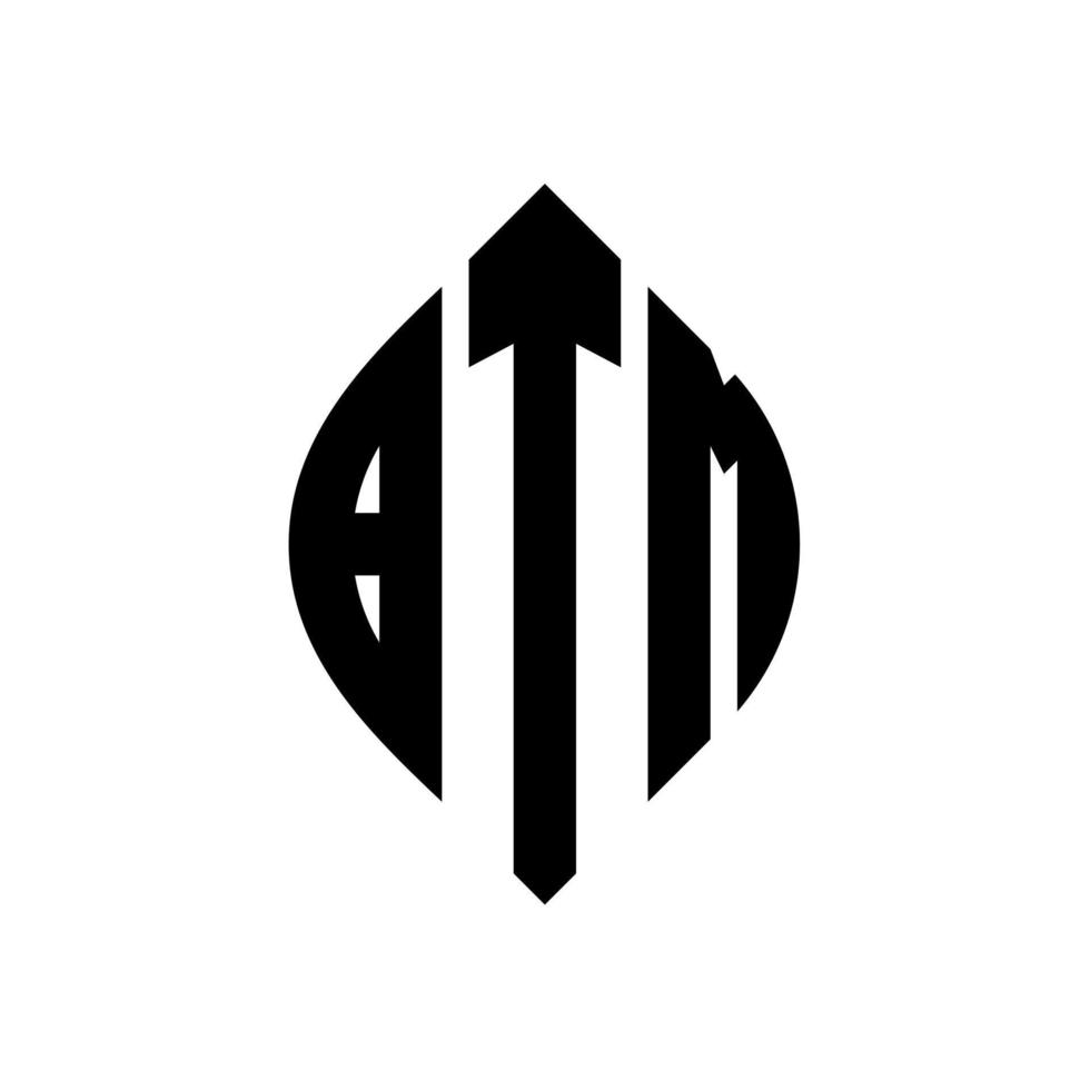 design del logo della lettera del cerchio btm con forma circolare ed ellittica. btm lettere ellittiche con stile tipografico. le tre iniziali formano un logo circolare. btm cerchio emblema astratto monogramma lettera marchio vettore. vettore