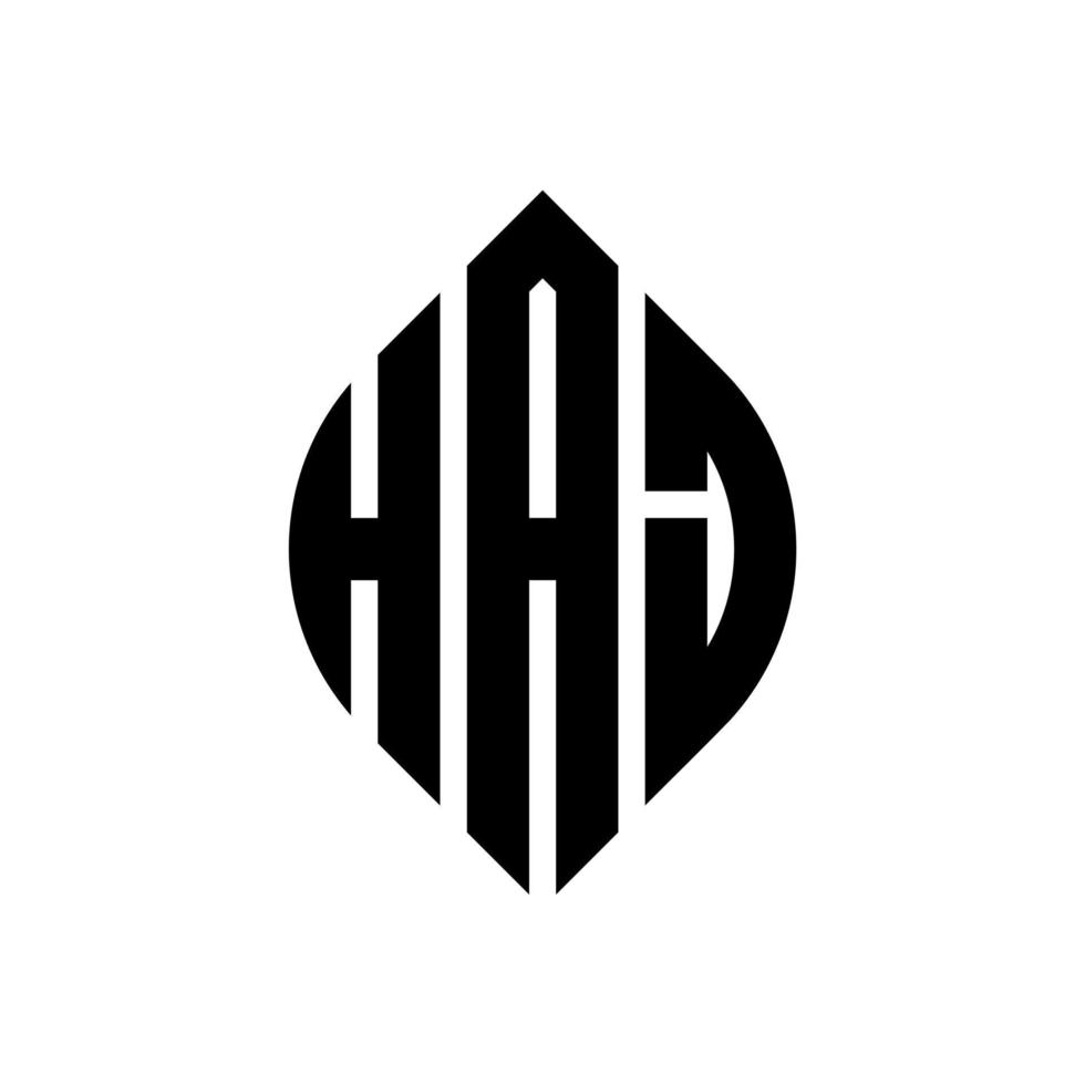 design del logo della lettera del cerchio haj con forma circolare ed ellittica. haj lettere ellittiche con stile tipografico. le tre iniziali formano un logo circolare. haj cerchio emblema astratto monogramma lettera marchio vettore. vettore