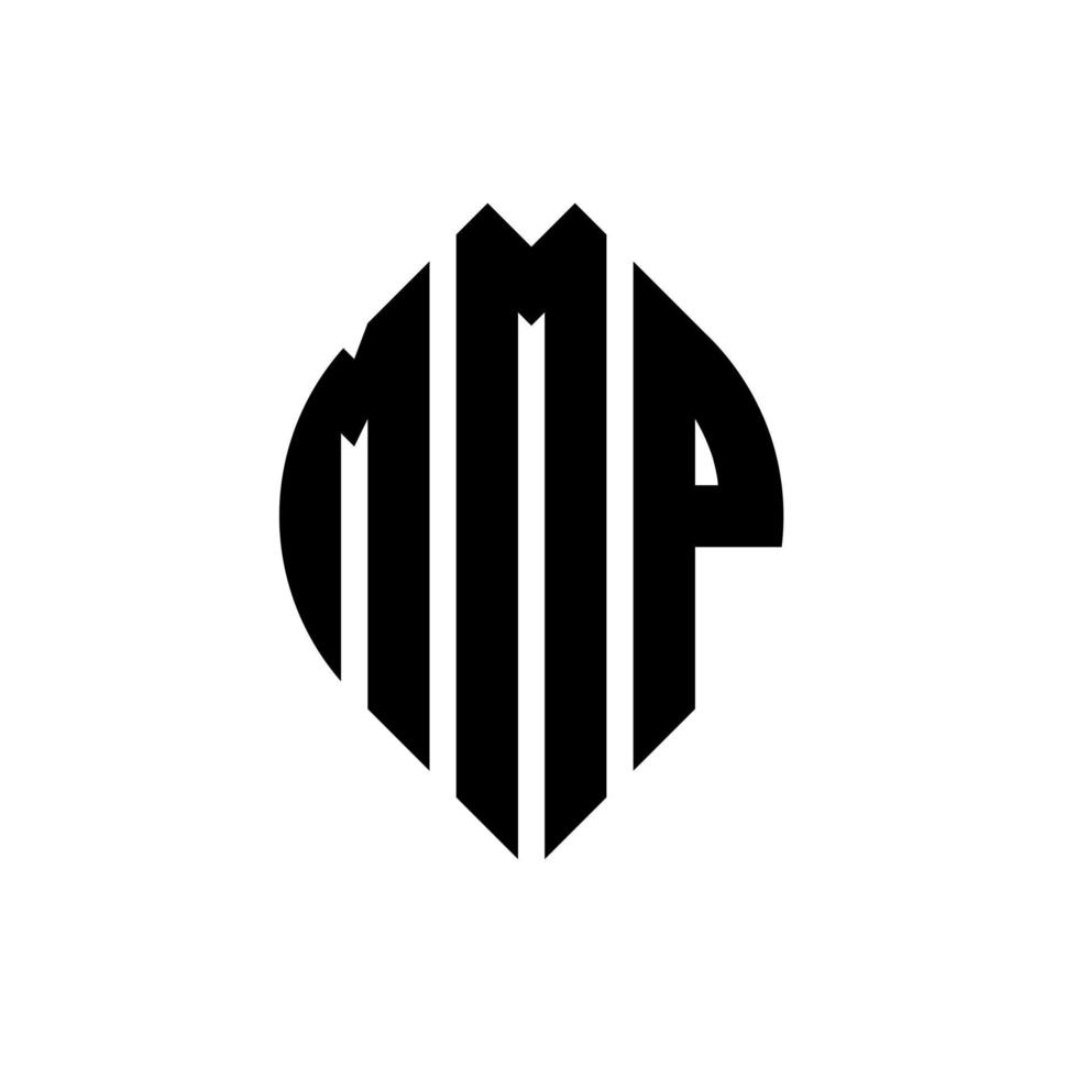 design del logo della lettera del cerchio mmp con forma circolare ed ellittica. lettere ellittiche mmp con stile tipografico. le tre iniziali formano un logo circolare. mmp cerchio emblema astratto monogramma lettera marchio vettore. vettore
