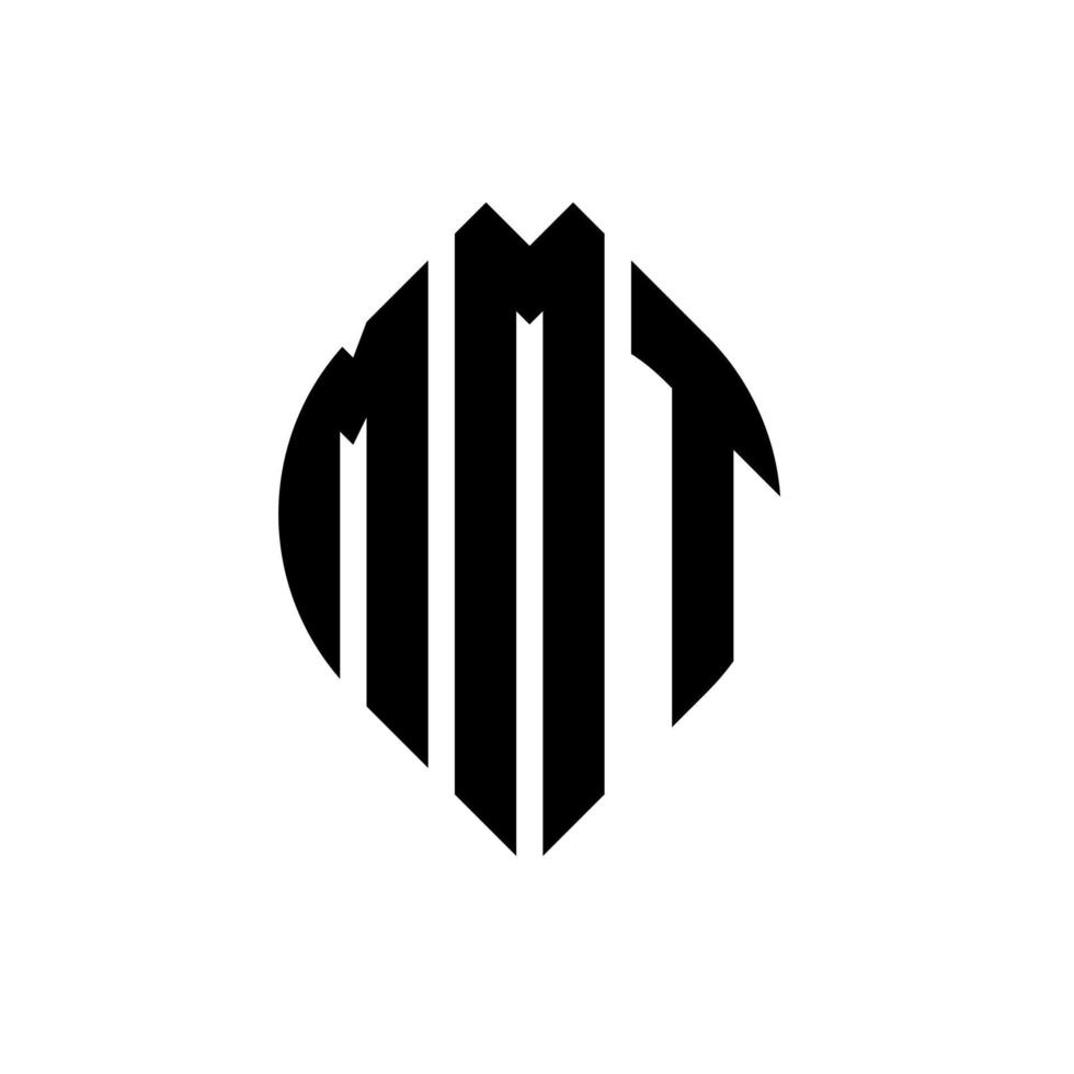 design del logo della lettera del cerchio mmt con forma circolare ed ellittica. lettere ellittiche mmt con stile tipografico. le tre iniziali formano un logo circolare. mmt cerchio emblema astratto monogramma lettera marchio vettore. vettore