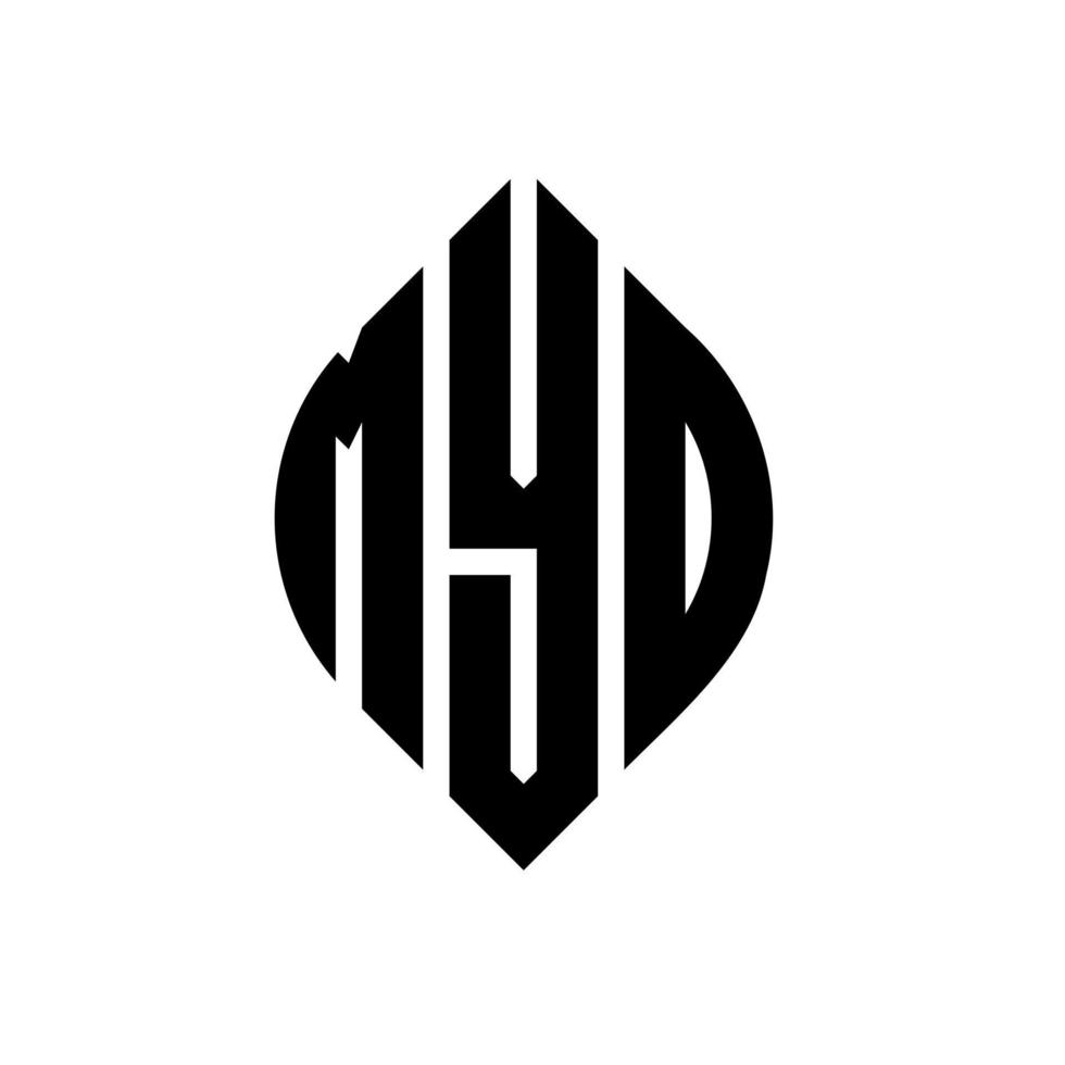 design del logo della lettera del cerchio myd con forma circolare ed ellittica. lettere myd ellisse con stile tipografico. le tre iniziali formano un logo circolare. vettore del segno della lettera del monogramma astratto dell'emblema del cerchio di myd.