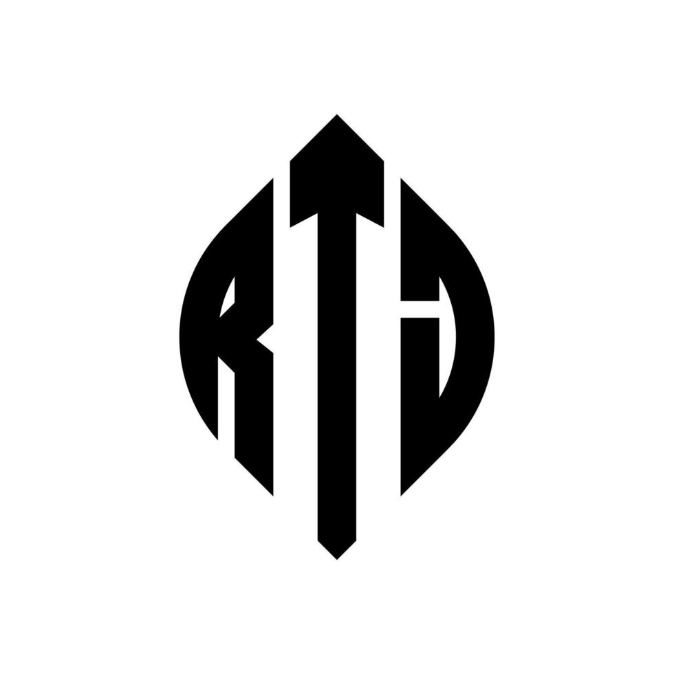 rtj cerchio lettera logo design con cerchio ed ellisse. rtj lettere ellittiche con stile tipografico. le tre iniziali formano un logo circolare. rtj cerchio emblema astratto monogramma lettera marchio vettore. vettore