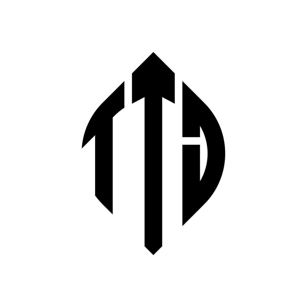design del logo della lettera del cerchio ttj con forma circolare ed ellittica. ttj lettere ellittiche con stile tipografico. le tre iniziali formano un logo circolare. ttj cerchio emblema astratto monogramma lettera marchio vettore. vettore
