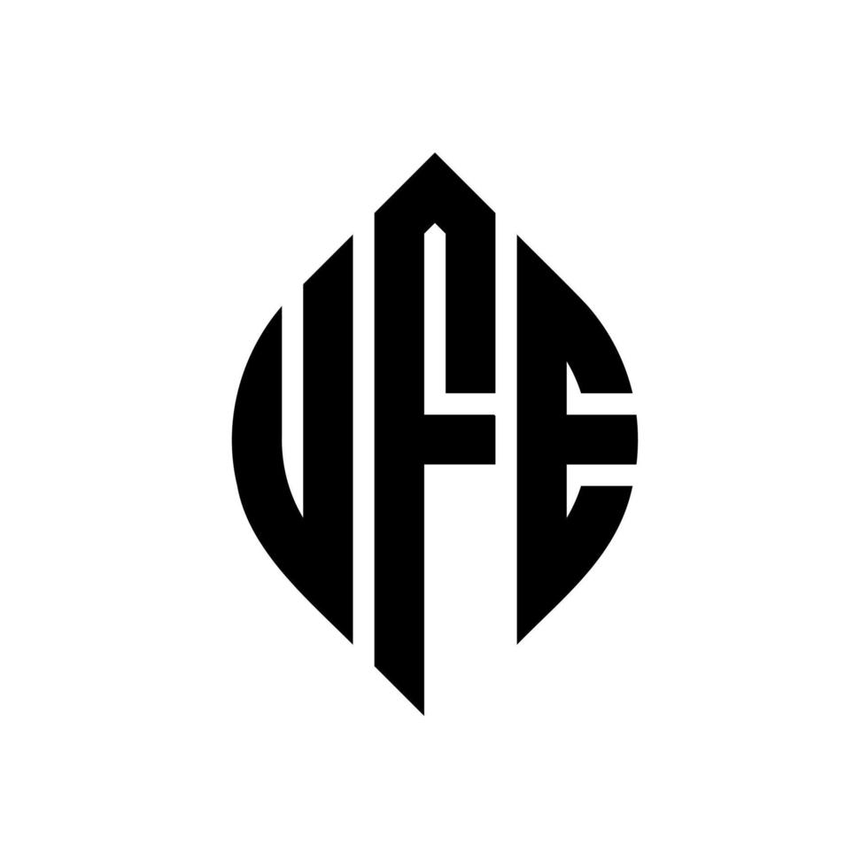 design del logo della lettera del cerchio ufe con forma circolare ed ellittica. ufe lettere ellittiche con stile tipografico. le tre iniziali formano un logo circolare. ufe cerchio emblema astratto monogramma lettera marchio vettore. vettore