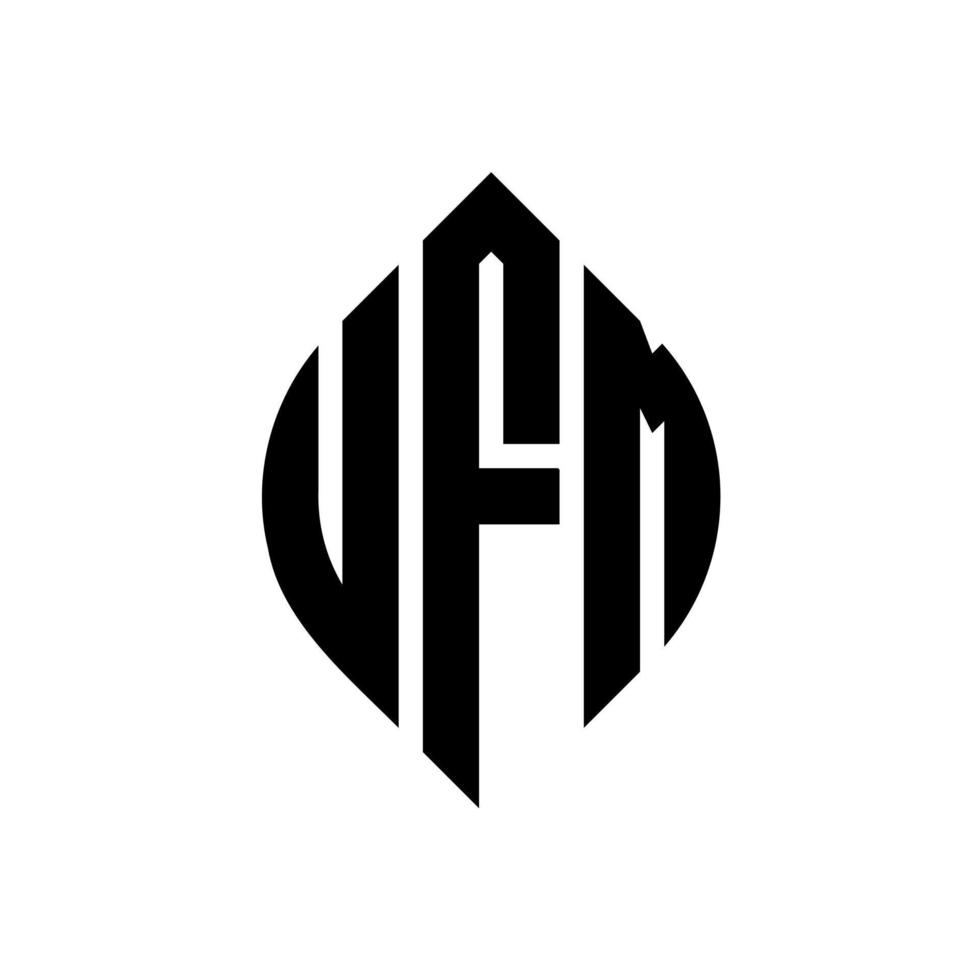 design del logo della lettera del cerchio ufm con forma circolare ed ellittica. ufm lettere ellittiche con stile tipografico. le tre iniziali formano un logo circolare. ufm cerchio emblema astratto monogramma lettera marchio vettore. vettore
