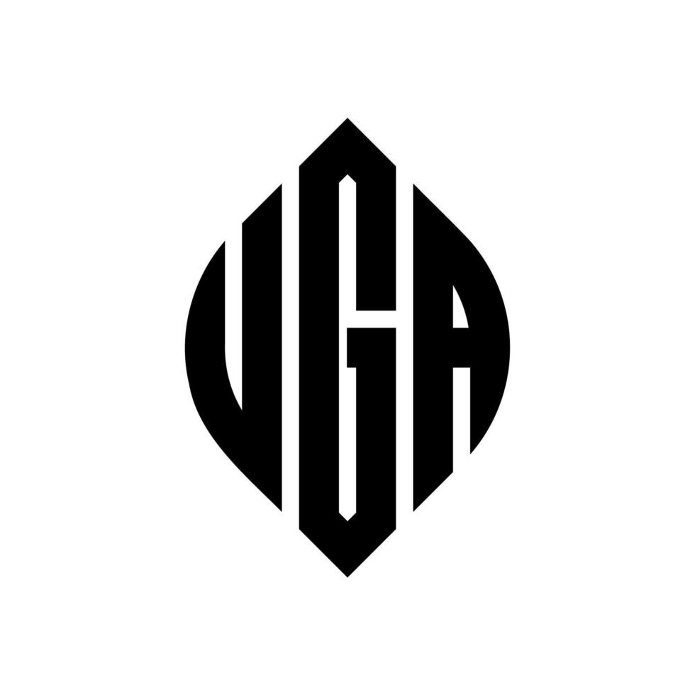 design del logo della lettera del cerchio uga con forma circolare ed ellittica. uga lettere ellittiche con stile tipografico. le tre iniziali formano un logo circolare. uga cerchio emblema astratto monogramma lettera marchio vettore. vettore