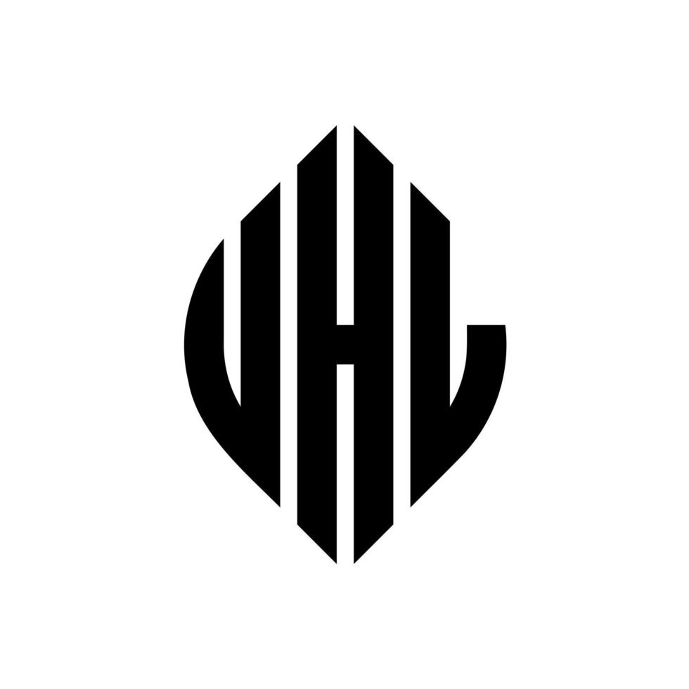 design del logo della lettera del cerchio uhl con forma circolare ed ellittica. uhl lettere ellittiche con stile tipografico. le tre iniziali formano un logo circolare. uhl cerchio emblema astratto monogramma lettera marchio vettore. vettore