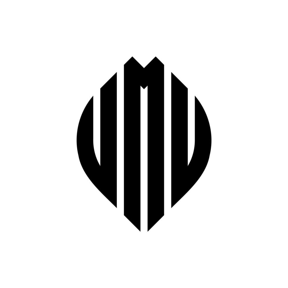 design del logo della lettera del cerchio umu con forma circolare ed ellittica. lettere di ellisse umu con stile tipografico. le tre iniziali formano un logo circolare. umu cerchio emblema astratto monogramma lettera marchio vettore. vettore