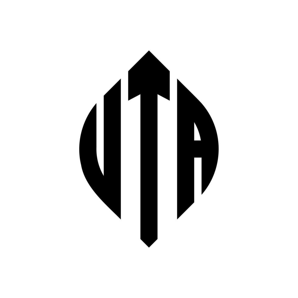 design del logo della lettera del cerchio uta con forma circolare ed ellittica. uta lettere ellittiche con stile tipografico. le tre iniziali formano un logo circolare. uta cerchio emblema astratto monogramma lettera marchio vettore. vettore