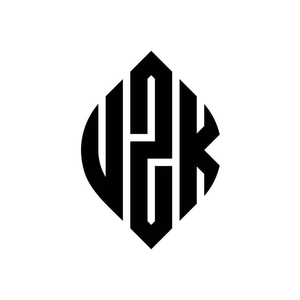 design del logo della lettera del cerchio uzk con forma circolare ed ellittica. lettere ellittiche uzk con stile tipografico. le tre iniziali formano un logo circolare. uzk cerchio emblema astratto monogramma lettera marchio vettore. vettore