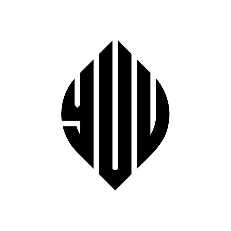 design del logo della lettera del cerchio yuu con forma circolare ed ellittica. yuu lettere ellittiche con stile tipografico. le tre iniziali formano un logo circolare. yuu cerchio emblema astratto monogramma lettera marchio vettore. vettore