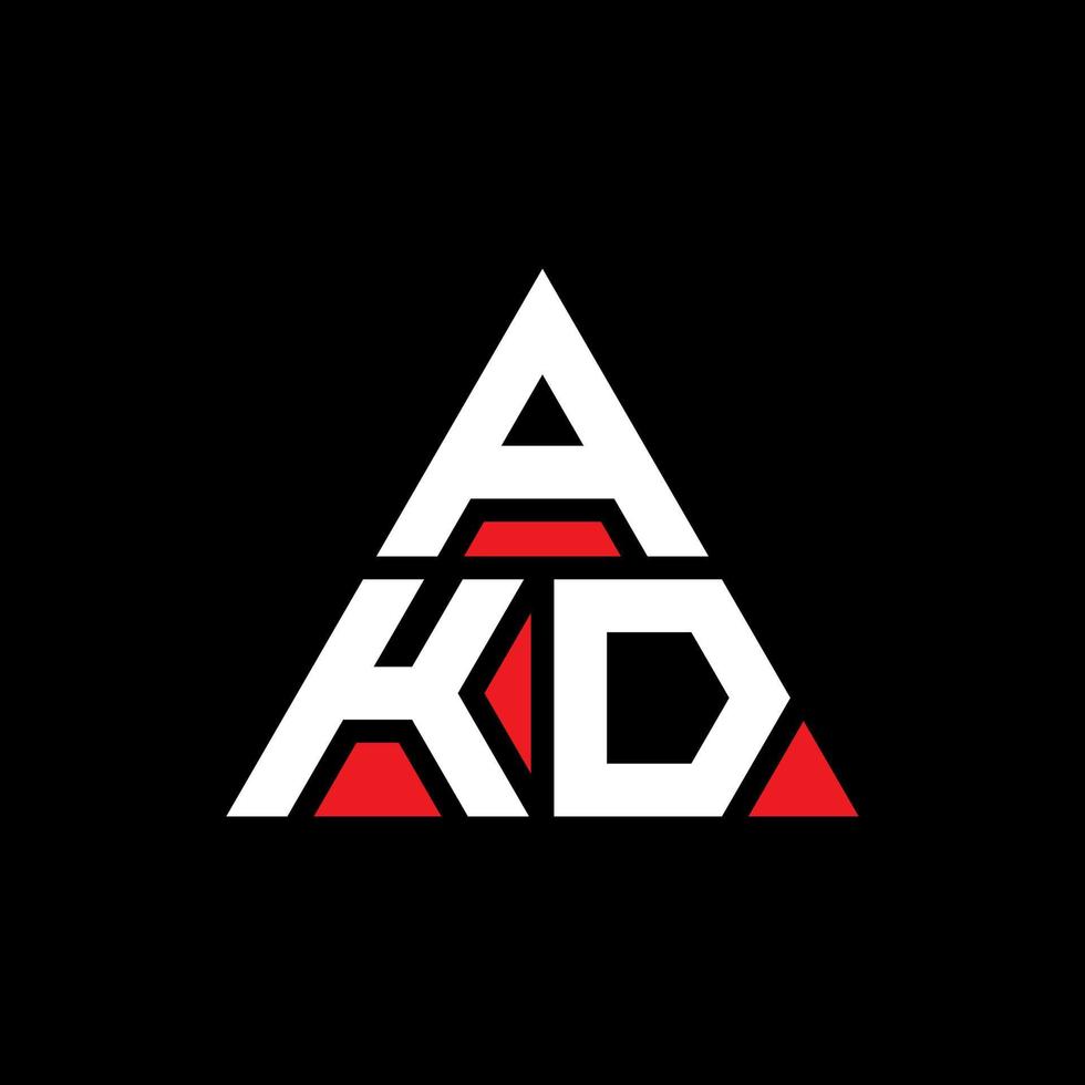 design del logo della lettera del triangolo akd con forma triangolare. monogramma del design del logo del triangolo akd. modello di logo vettoriale triangolo akd con colore rosso. logo triangolare akd logo semplice, elegante e lussuoso.