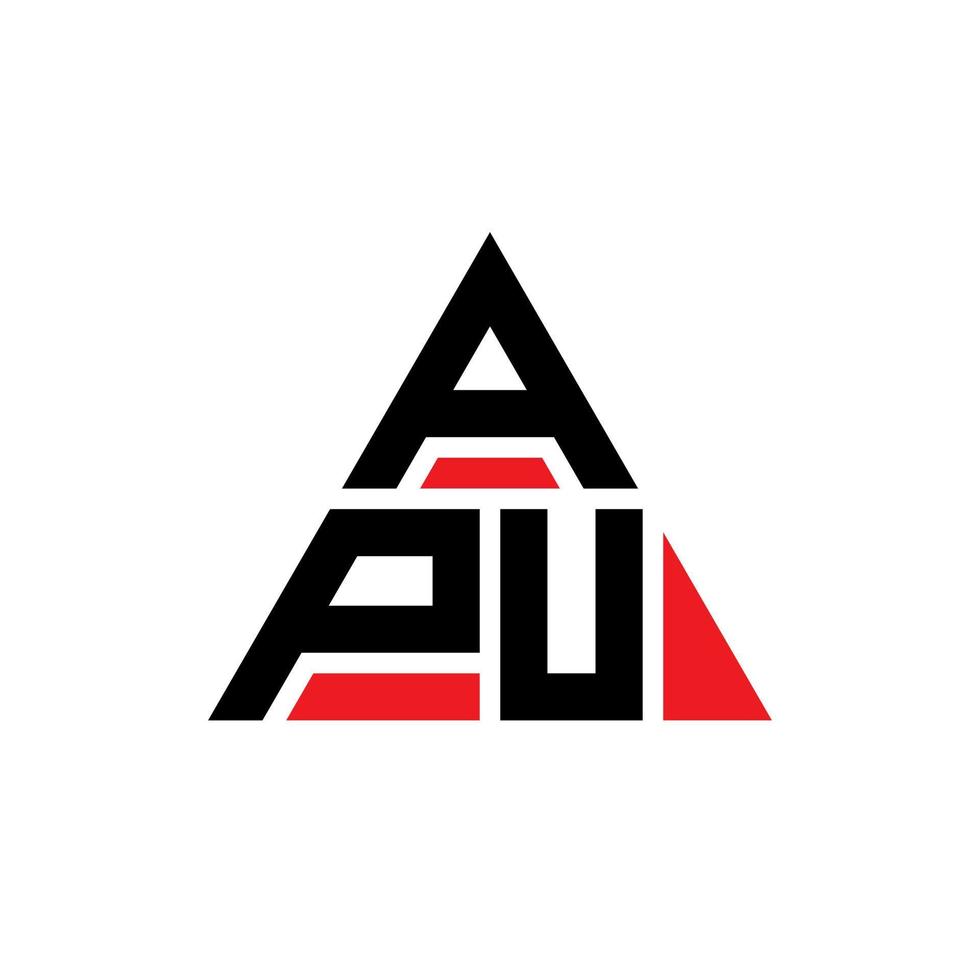 design del logo della lettera del triangolo apu con forma triangolare. monogramma apu triangolo logo design. modello di logo vettoriale triangolo apu con colore rosso. logo triangolare apu logo semplice, elegante e lussuoso.