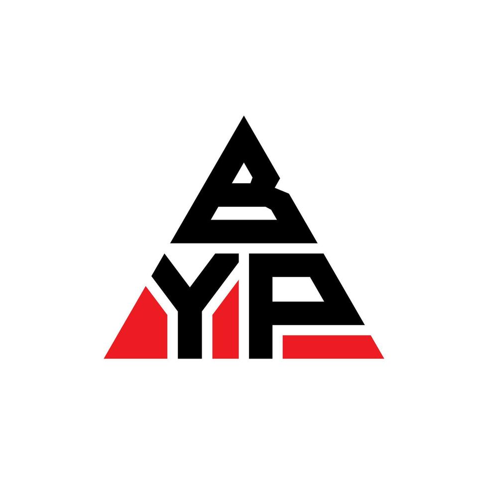 design del logo della lettera triangolo byp con forma triangolare. monogramma di design del logo del triangolo byp. modello di logo vettoriale triangolo byp con colore rosso. byp logo triangolare logo semplice, elegante e lussuoso.