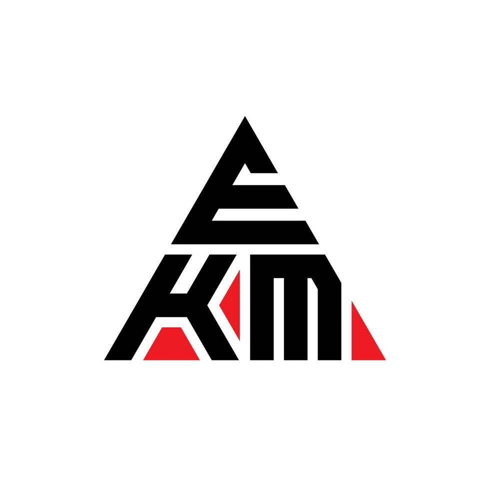design del logo della lettera triangolare ekm con forma triangolare. monogramma ekm triangolo logo design. modello di logo vettoriale triangolo ekm con colore rosso. logo triangolare ekm logo semplice, elegante e lussuoso.
