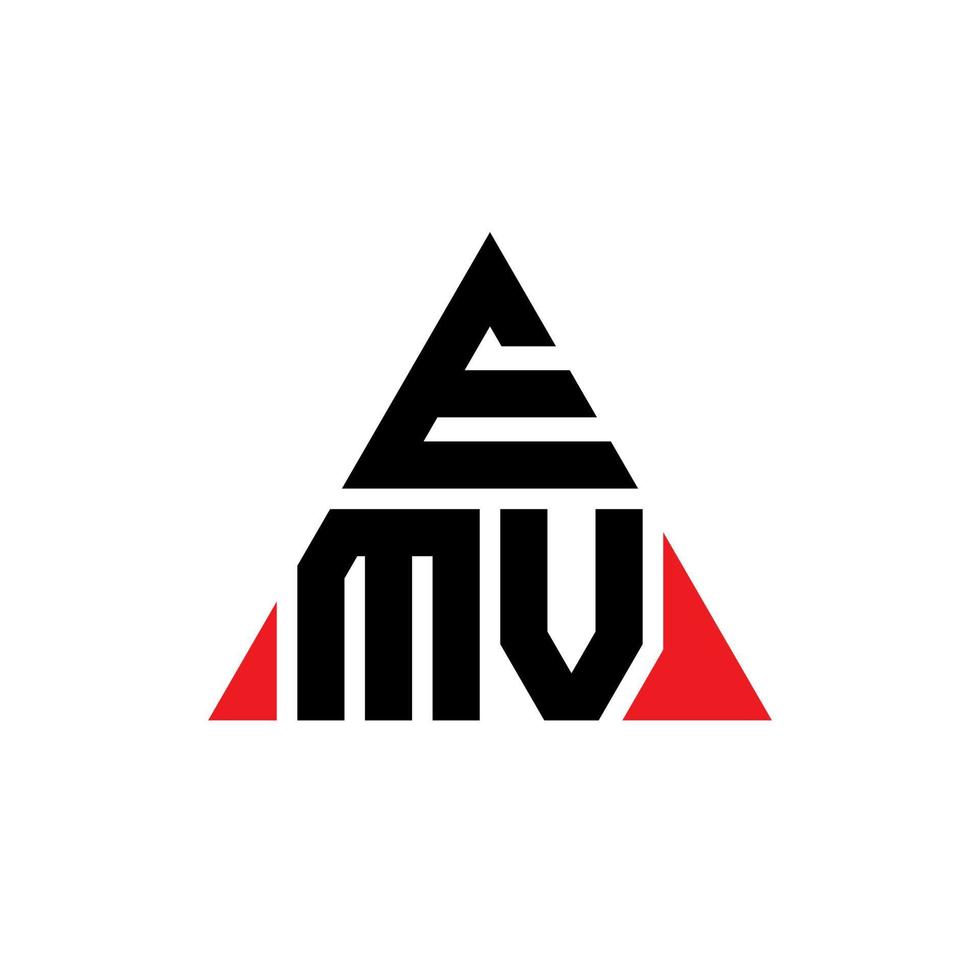 design del logo della lettera del triangolo emv con forma triangolare. emv triangolo logo design monogramma. modello di logo vettoriale triangolo emv con colore rosso. logo triangolare emv logo semplice, elegante e lussuoso.