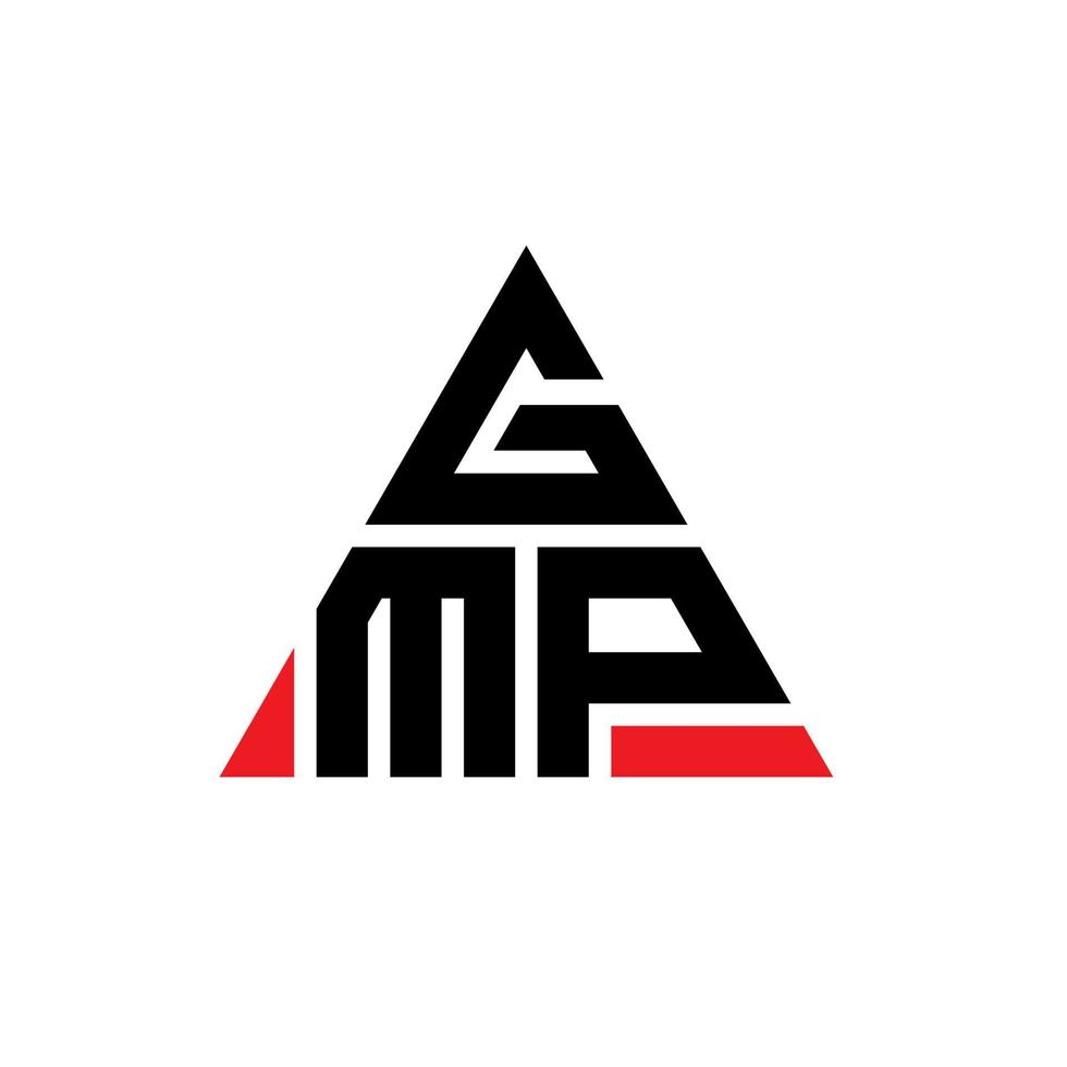 design del logo della lettera triangolare gmp con forma triangolare. monogramma gmp triangolo logo design. modello di logo vettoriale triangolo gmp con colore rosso. logo triangolare gmp logo semplice, elegante e lussuoso.