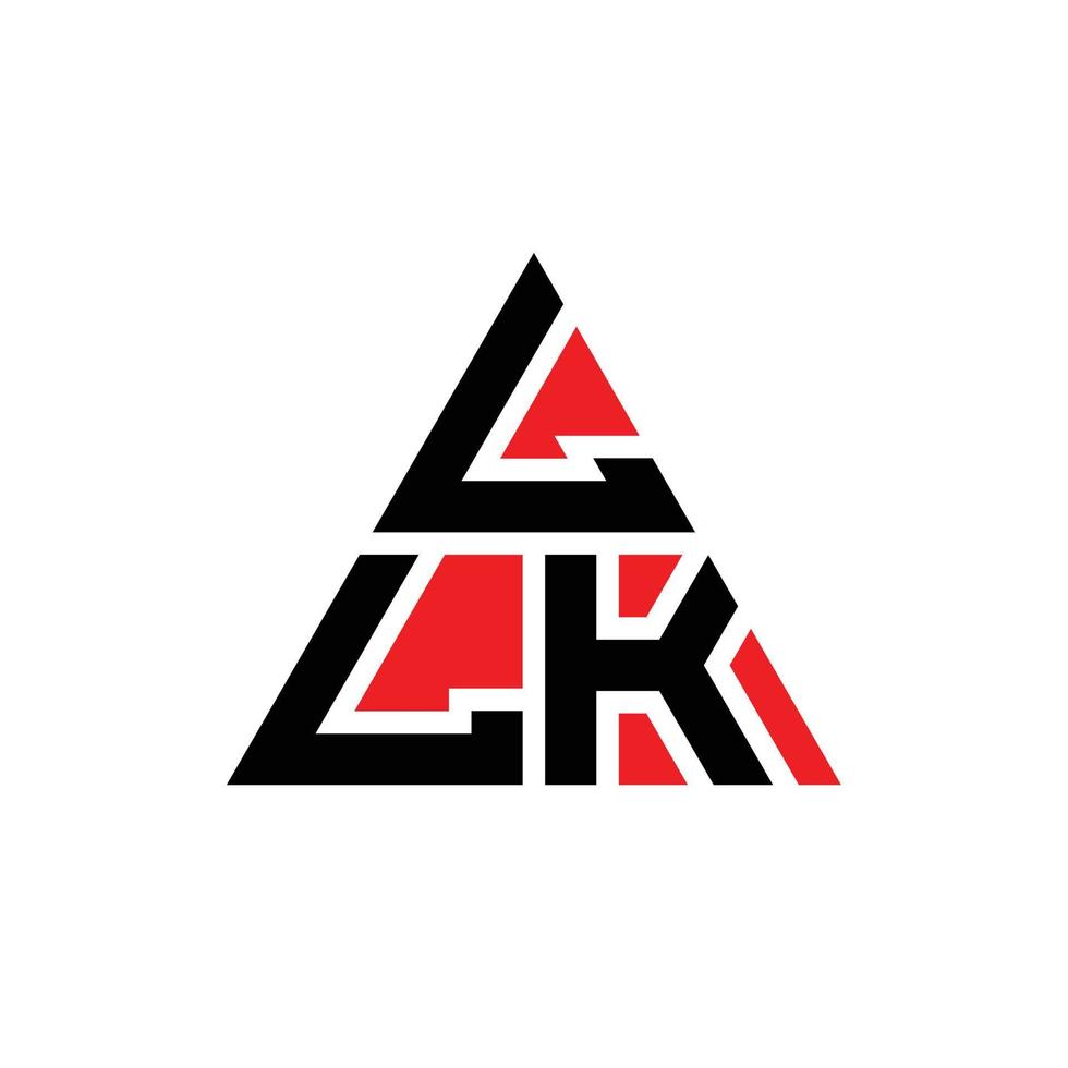 design del logo della lettera triangolare llk con forma triangolare. monogramma llk triangolo logo design. modello di logo vettoriale triangolo llk con colore rosso. logo triangolare llk logo semplice, elegante e lussuoso.