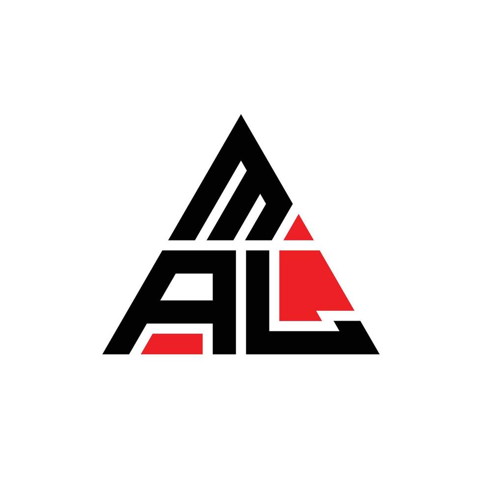 design del logo della lettera triangolo mal con forma triangolare. monogramma di design del logo triangolo mal. modello di logo vettoriale triangolo mal con colore rosso. mal logo triangolare logo semplice, elegante e lussuoso.