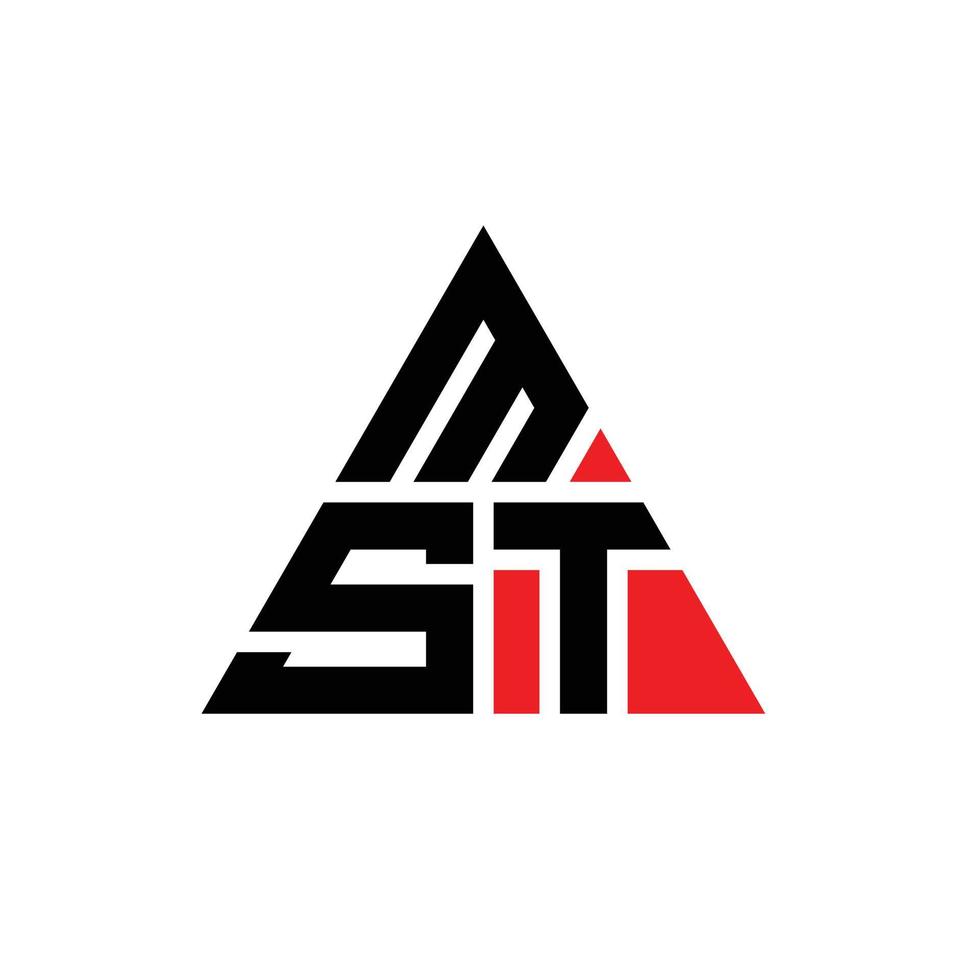 design del logo della lettera triangolare mst con forma triangolare. monogramma di design del logo del triangolo mst. modello di logo vettoriale triangolo mst con colore rosso. logo triangolare mst logo semplice, elegante e lussuoso.