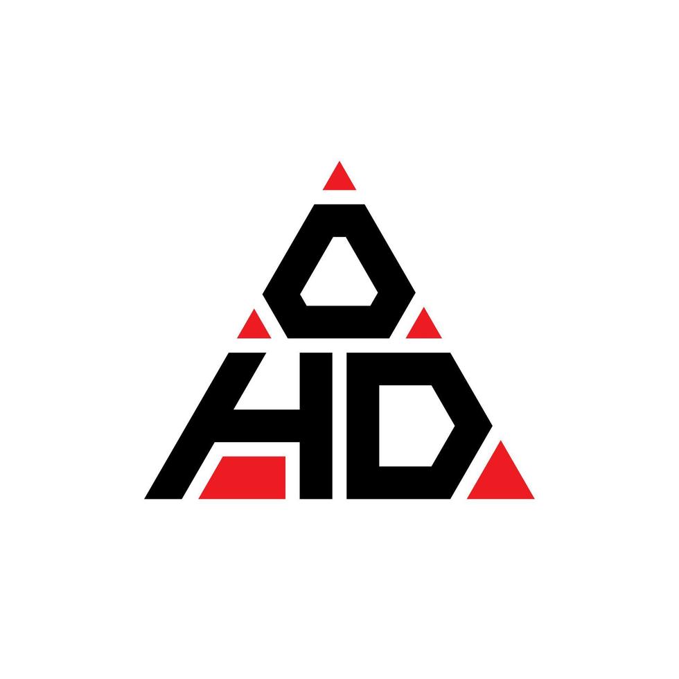 design del logo della lettera del triangolo ohd con forma triangolare. monogramma di design con logo triangolo ohd. modello di logo vettoriale triangolo ohd con colore rosso. logo triangolare ohd logo semplice, elegante e lussuoso.