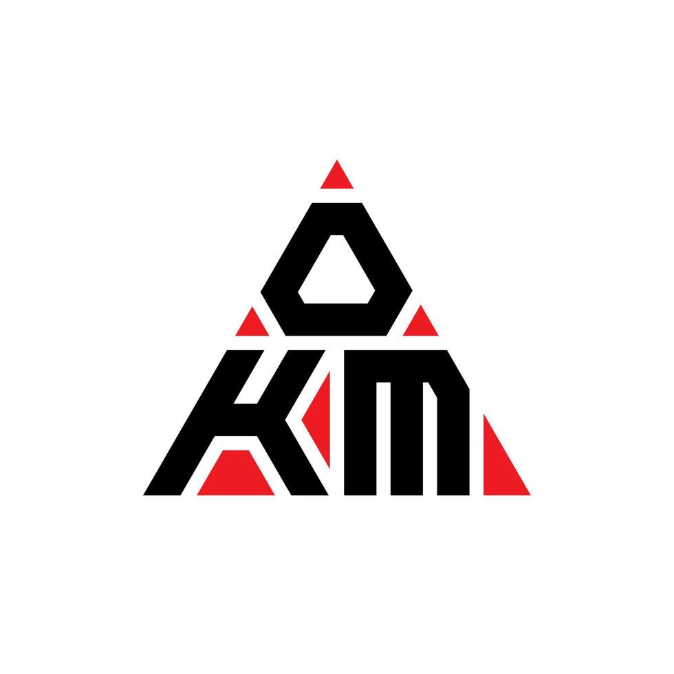 design del logo della lettera del triangolo okm con forma triangolare. monogramma di design del logo del triangolo okm. modello di logo vettoriale triangolo okm con colore rosso. okm logo triangolare logo semplice, elegante e lussuoso.