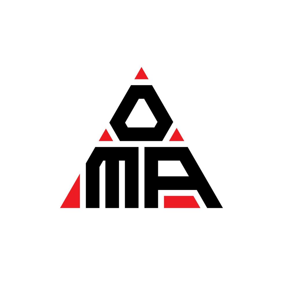 design del logo della lettera triangolo oma con forma triangolare. monogramma di design con logo triangolo oma. modello di logo vettoriale triangolo oma con colore rosso. logo triangolare oma logo semplice, elegante e lussuoso.