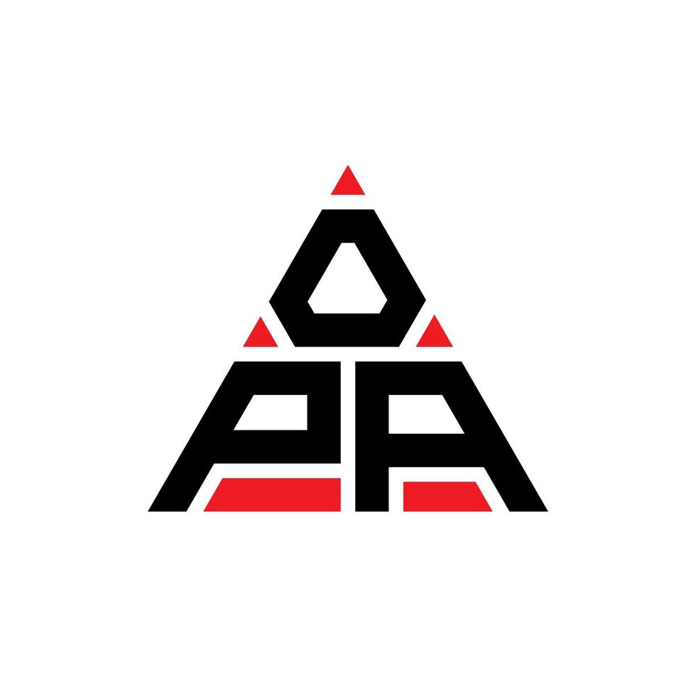design del logo della lettera triangolo opa con forma triangolare. monogramma di design con logo triangolo opa. modello di logo vettoriale triangolo opa con colore rosso. logo triangolare opa logo semplice, elegante e lussuoso.