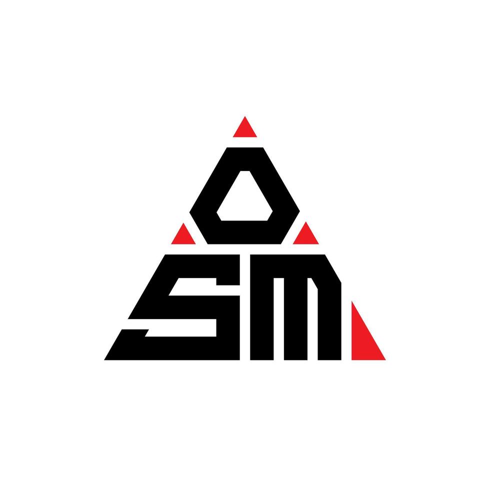 design del logo della lettera del triangolo osm con forma triangolare. osm triangolo logo design monogramma. modello di logo vettoriale triangolo osm con colore rosso. logo triangolare osm logo semplice, elegante e lussuoso.