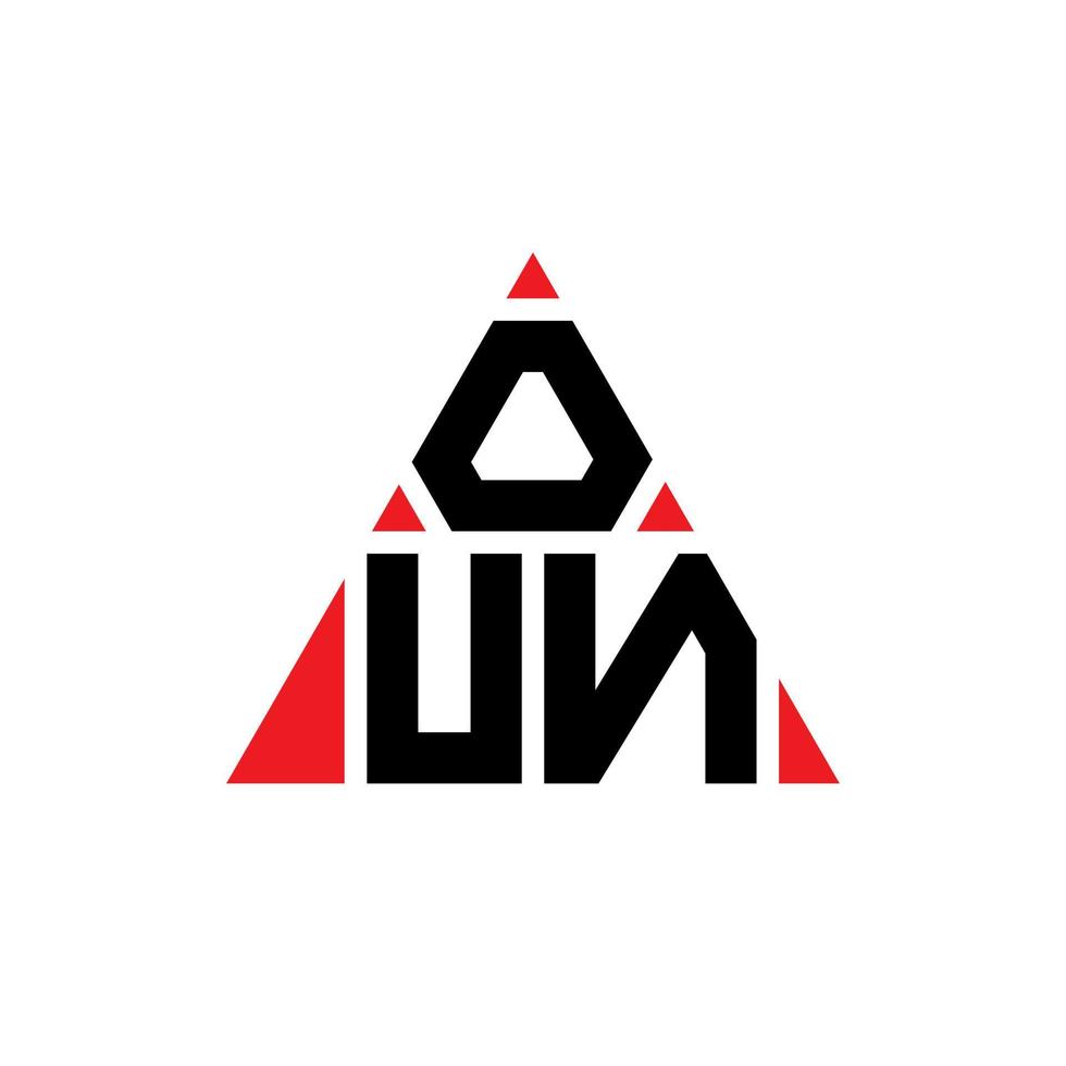 design del logo della lettera triangolare oun con forma triangolare. monogramma di design del logo del triangolo di un giorno. modello di logo vettoriale triangolo oun con colore rosso. oun logo triangolare logo semplice, elegante e lussuoso.