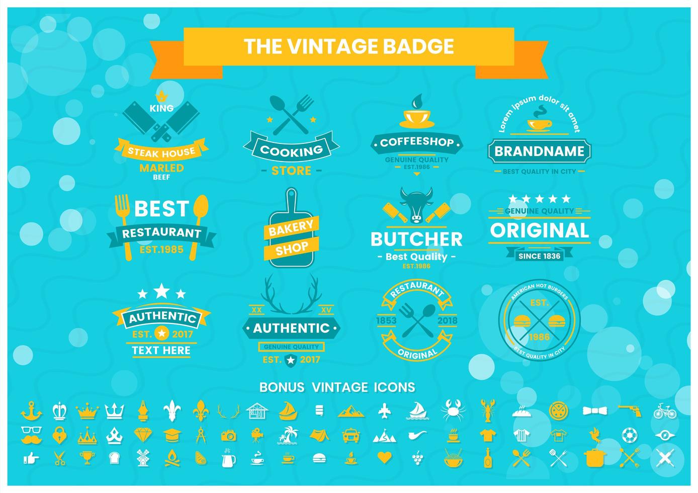 ristorante vintage o set di badge di cottura vettore