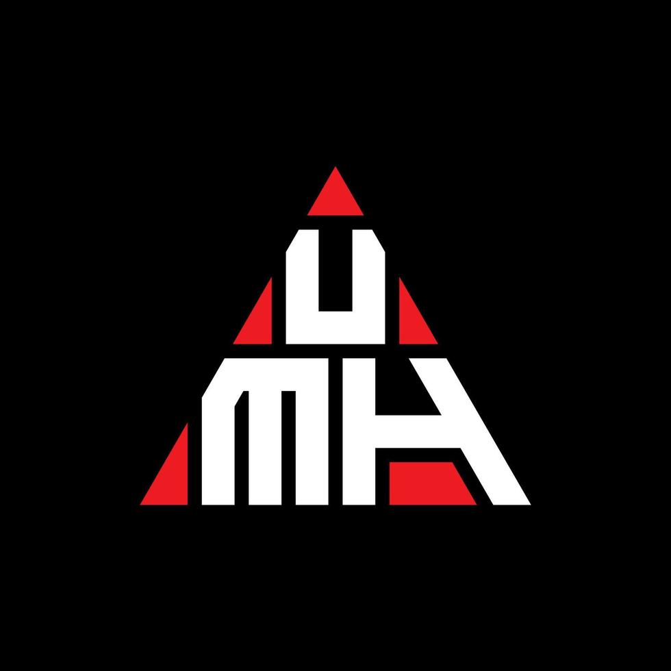 umh design del logo della lettera triangolare con forma triangolare. monogramma di design del logo del triangolo umh. modello di logo vettoriale triangolo umh con colore rosso. umh logo triangolare logo semplice, elegante e lussuoso.