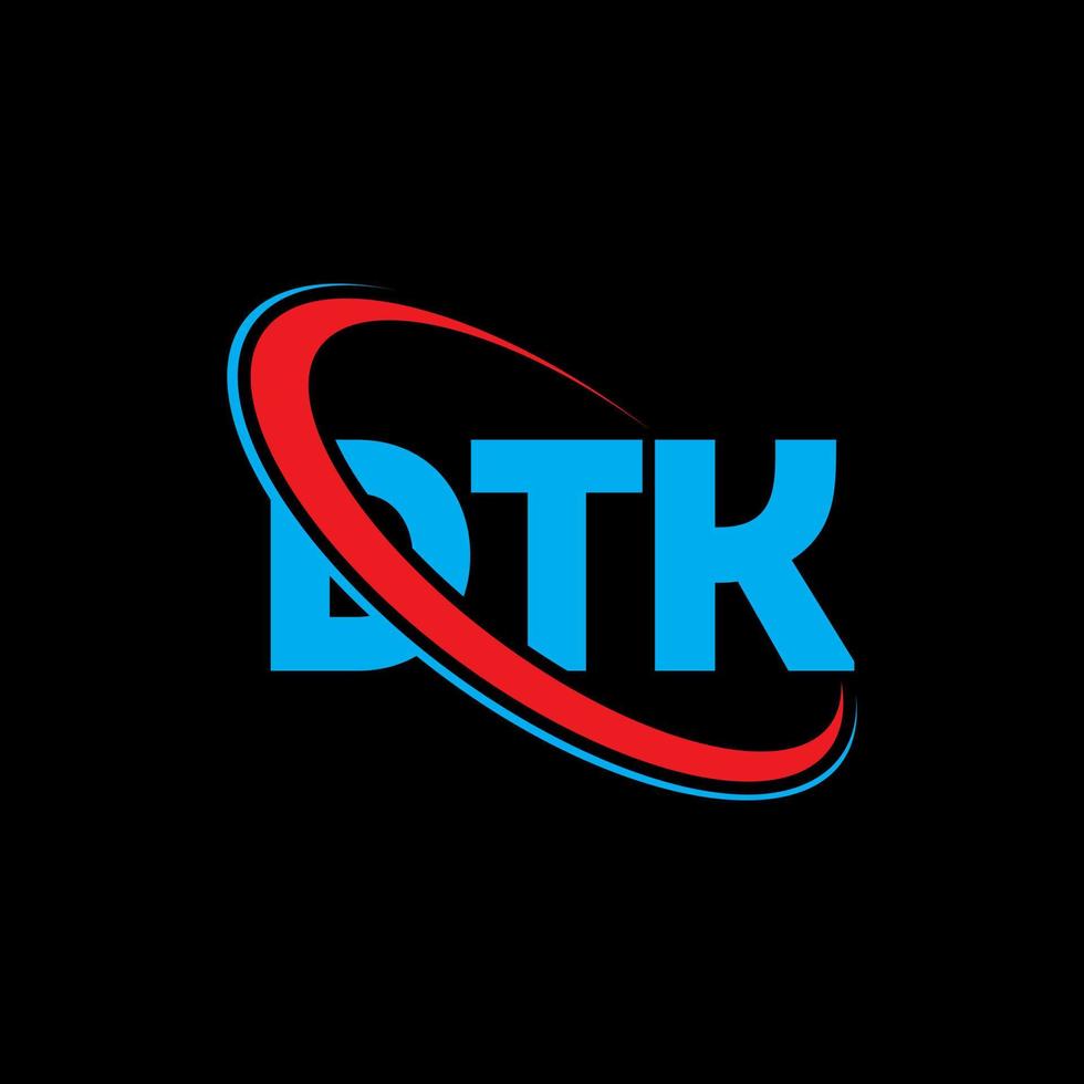 logo dtk. lettera dtk. design del logo della lettera dtk. iniziali dtk logo collegate con cerchio e logo monogramma maiuscolo. tipografia dtk per il marchio tecnologico, commerciale e immobiliare. vettore