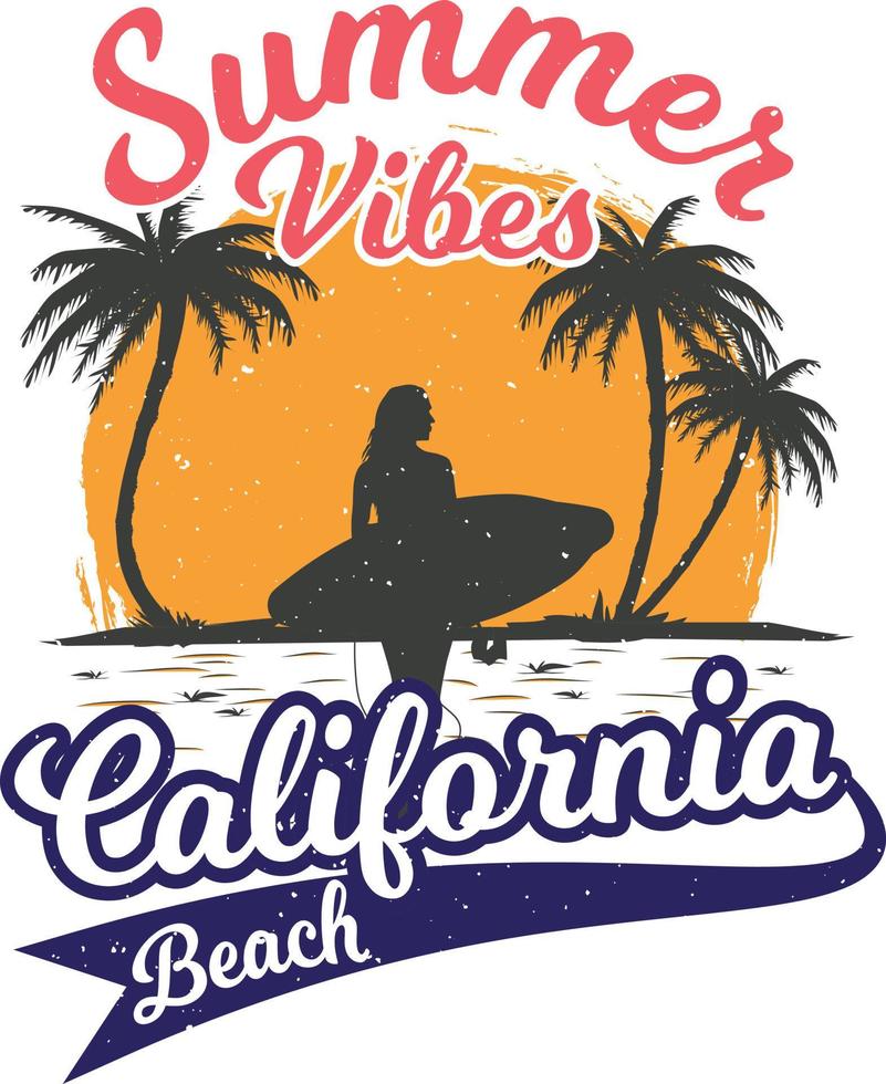 summer vibes california beach design vintage tshirt vettore