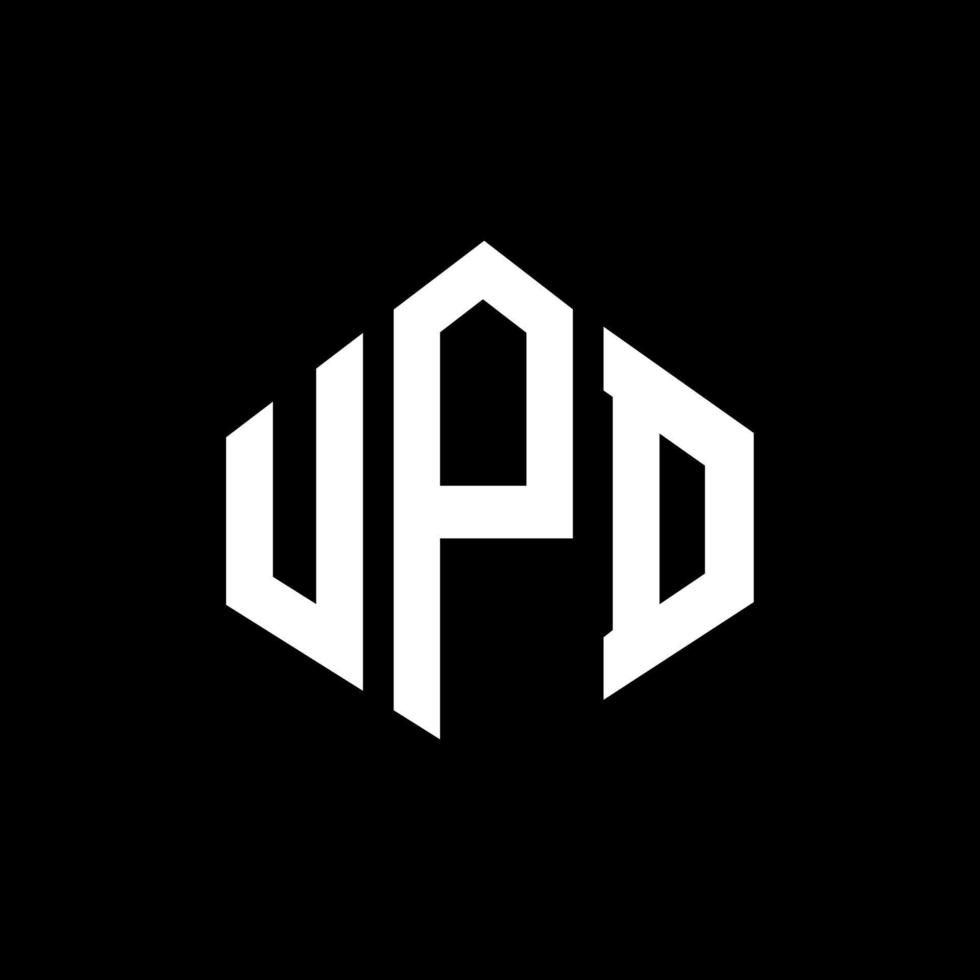 design del logo della lettera upd con forma poligonale. design del logo a forma di poligono e cubo upd. upd modello di logo vettoriale esagonale colori bianco e nero. monogramma upd, logo aziendale e immobiliare.