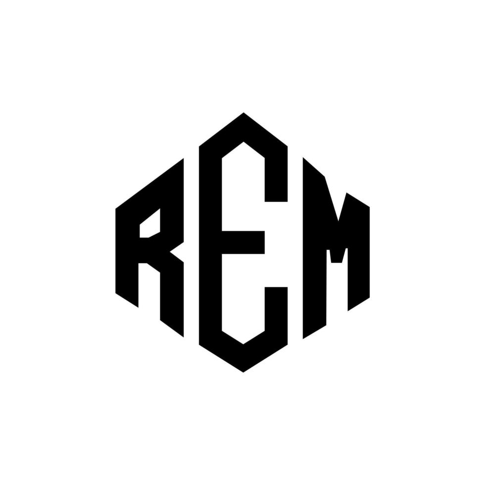 design del logo della lettera rem con forma poligonale. design del logo a forma di poligono e cubo rem. rem esagono logo modello vettoriale colori bianco e nero. monogramma rem, logo aziendale e immobiliare.