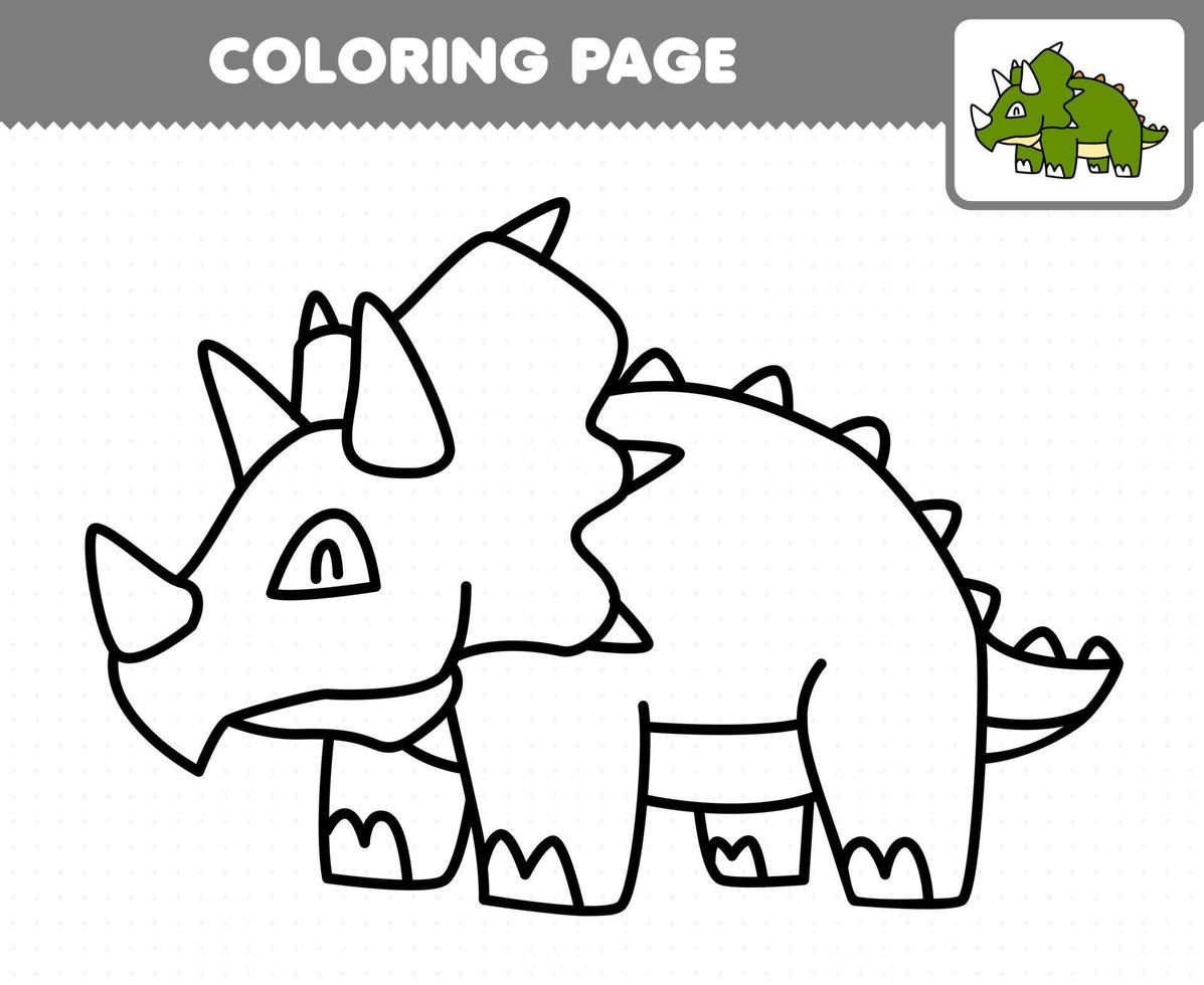 gioco educativo per bambini pagina da colorare cartone animato dinosauro preistorico triceratopo vettore