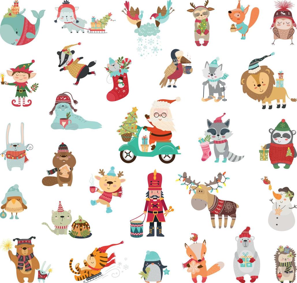 set di personaggi natalizi dei cartoni animati vettore