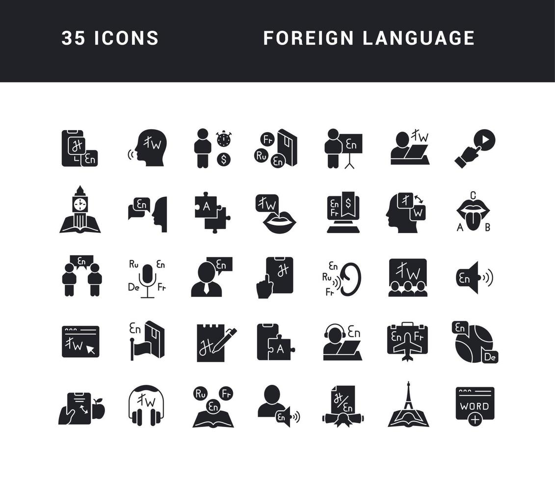 set di icone semplici di lingua straniera vettore