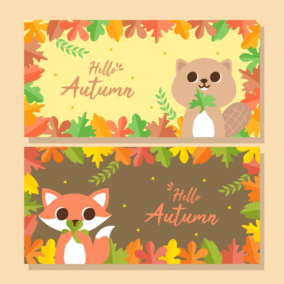 ciao banner autunnale con simpatici animali vettore