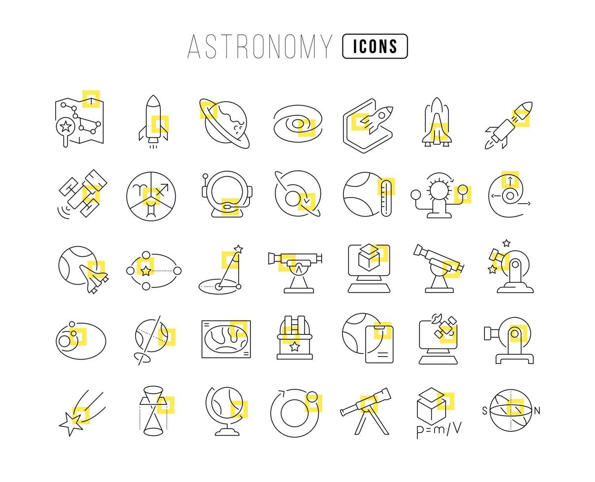 set di icone lineari di astronomia vettore