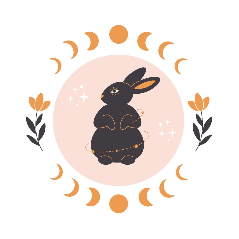 simpatico coniglio con astrologia, botanica ed elementi esoterici. anno del coniglio 2023. vettore