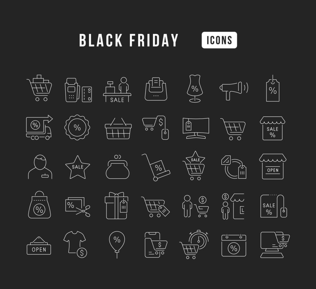 set di icone lineari del black friday vettore