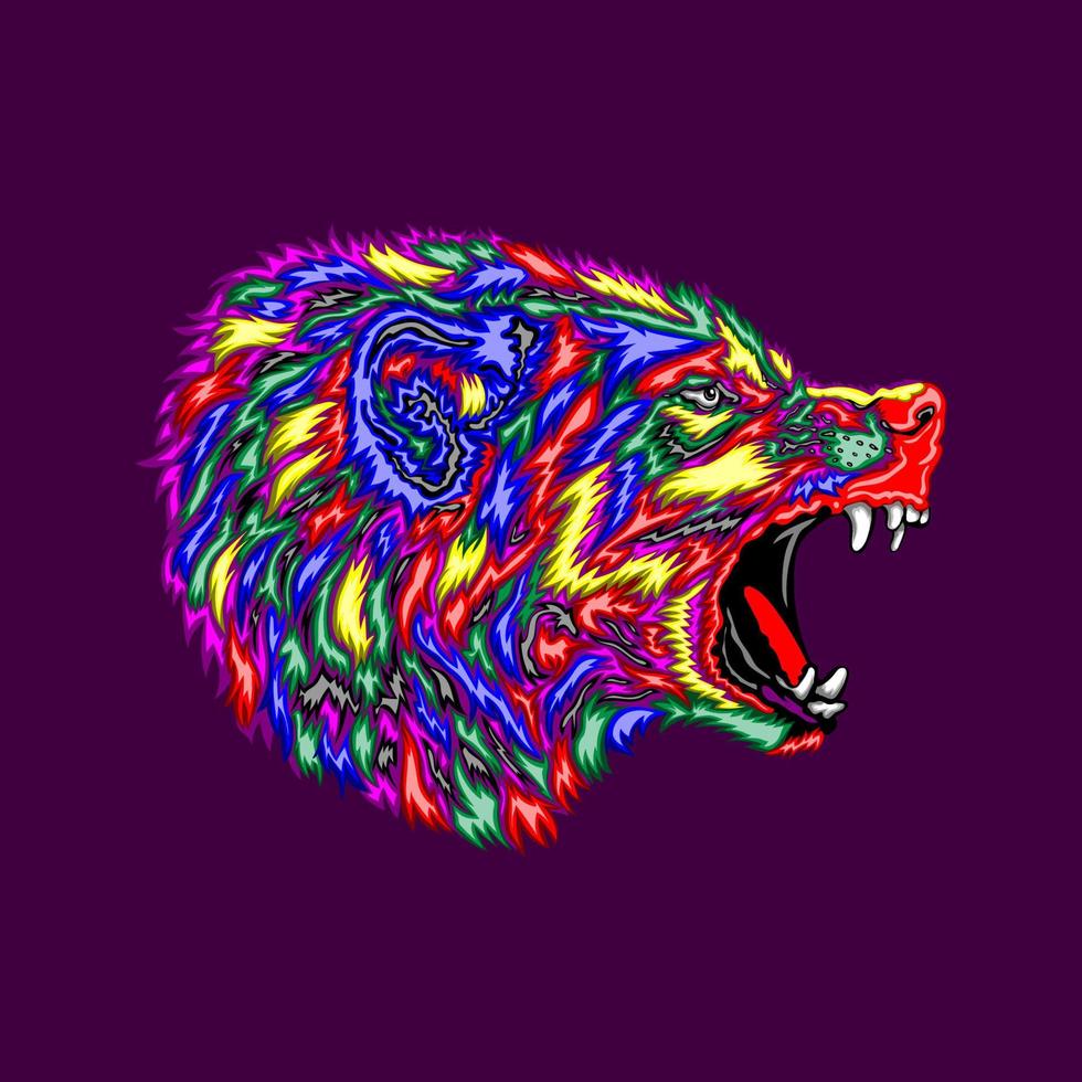 ritratto colorato di arte di schiocco della testa del lupo arrabbiato vettore