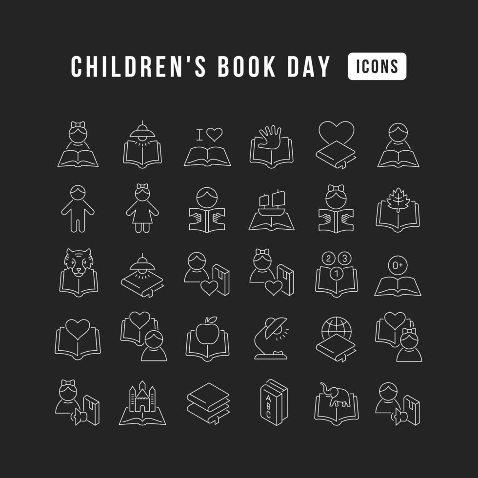 icone della linea vettoriale del giorno del libro per bambini